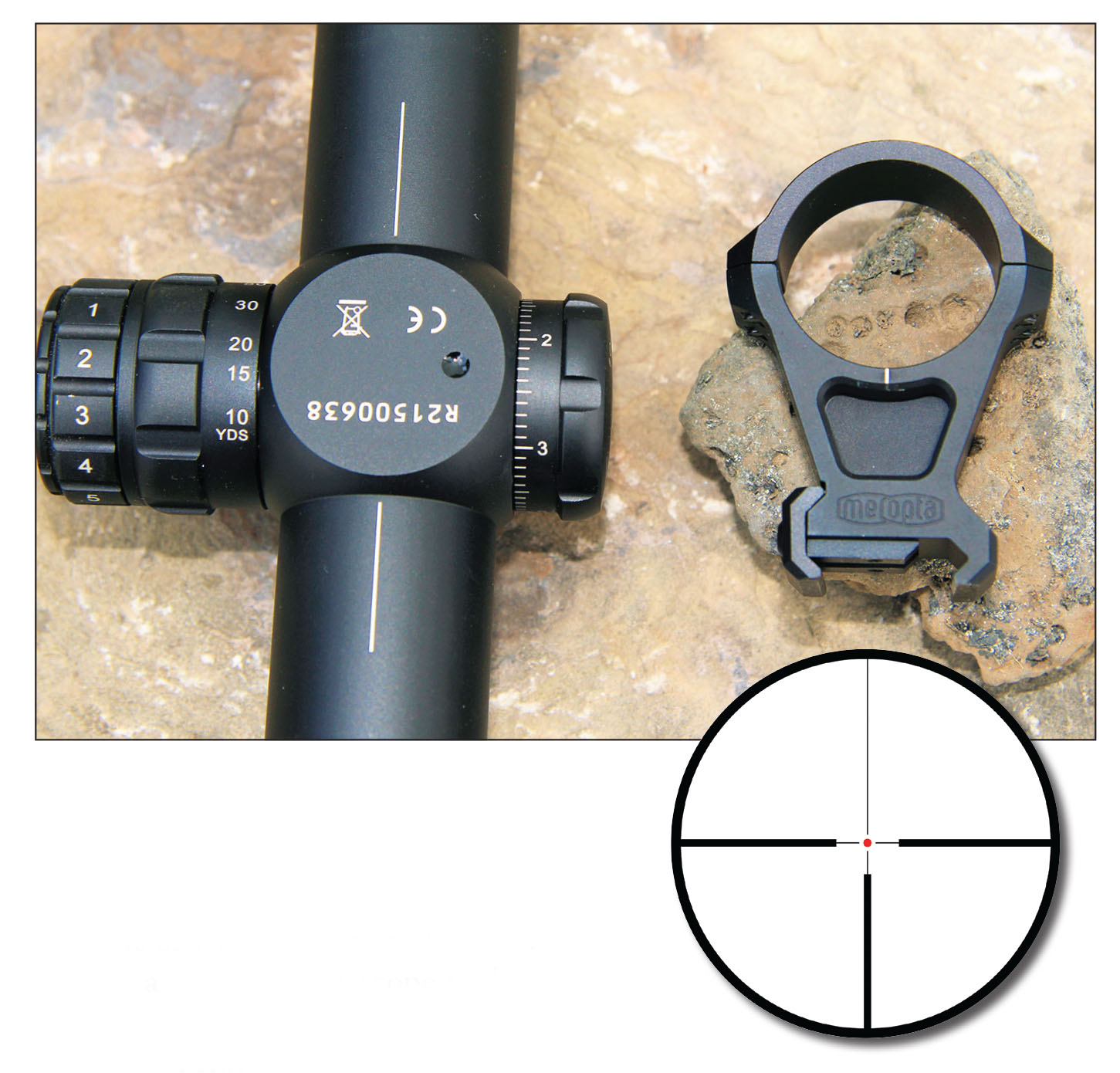 Meopta’s new MeoSport line comes with rings that include alignment marks that corelate to hash marks on the underneath of the scope body, ensuring perfect alignment and level scope mounting.
